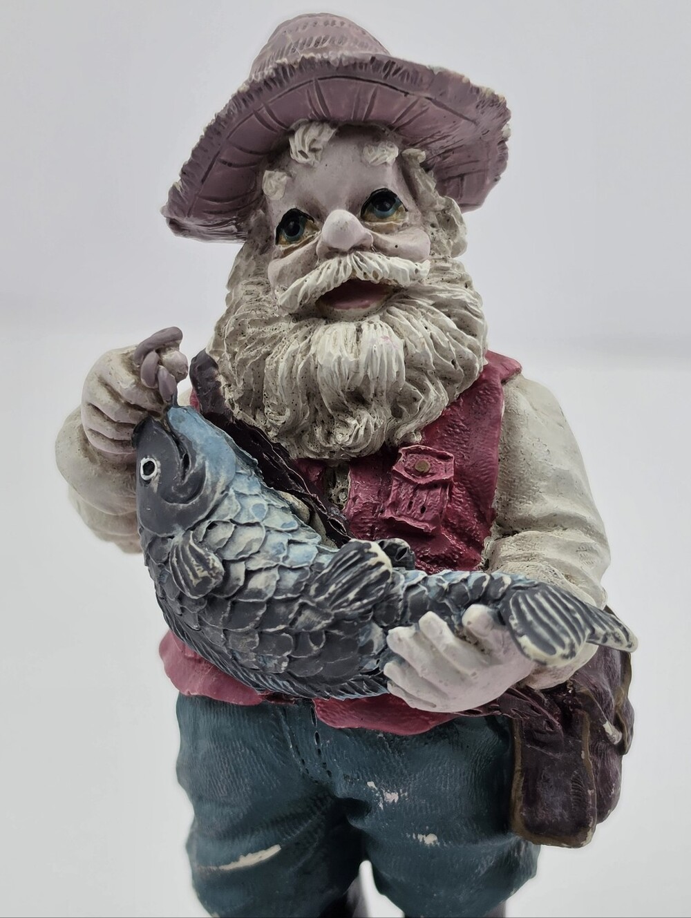 Vintage Fisherman Figurine Holding Fish – 4.5" Decorative Statue - Picture 5 of 7